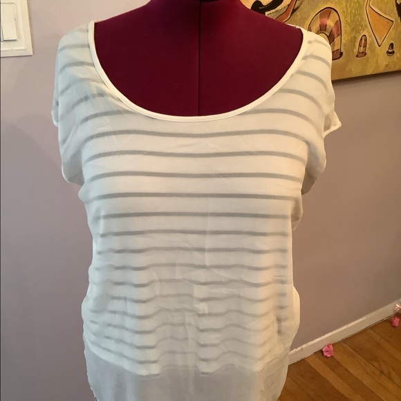 Sheer Over Black and White Striped Blouse - Picture 2 of 6